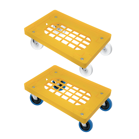 Socle rouleur renforcé jaune grillagé pour bacs 600 X 400