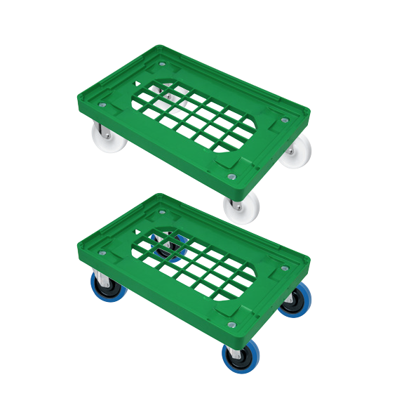 Socle rouleur renforcé vert grillagé pour bacs 600 X 400